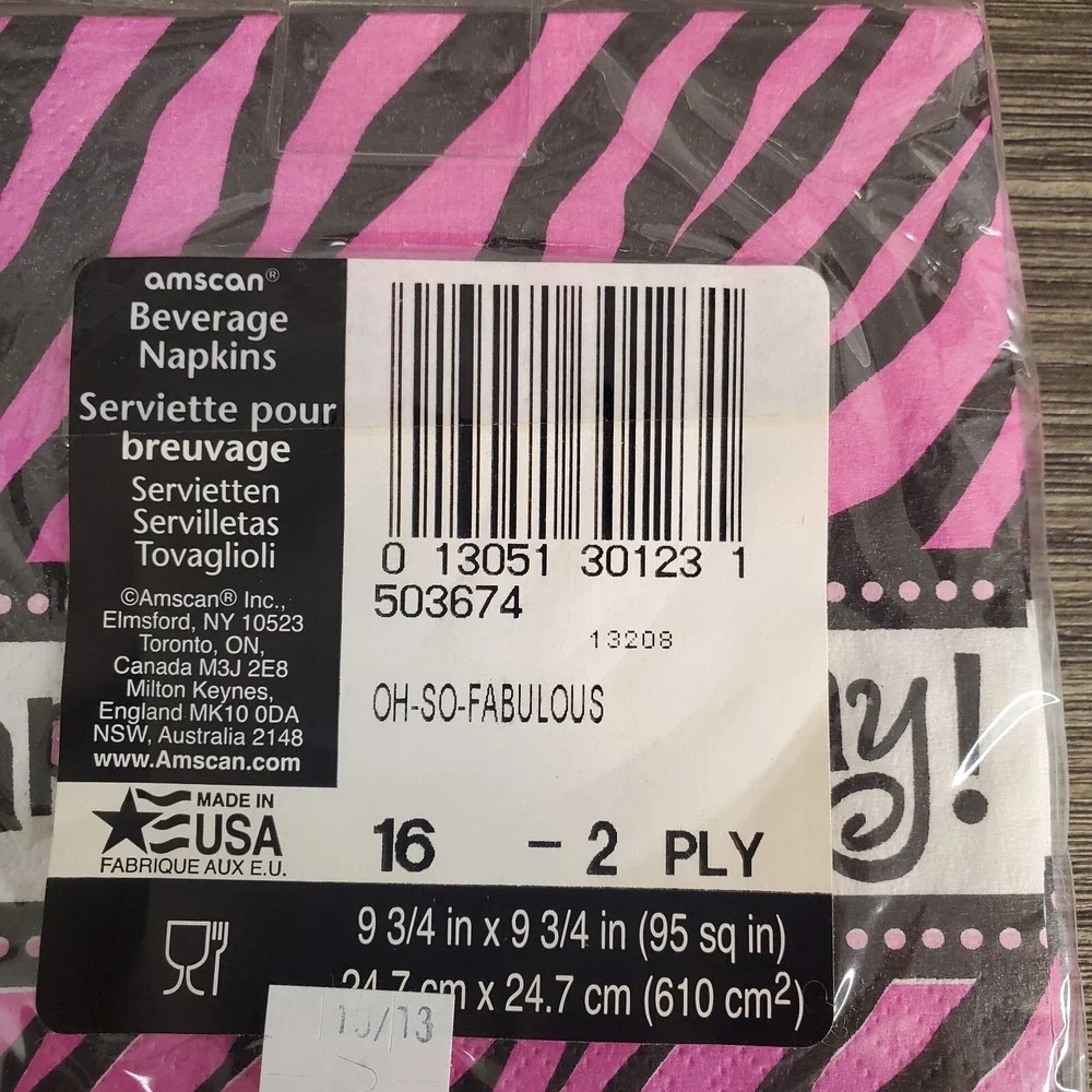 Happy‎ Birthday Paper Napkins Pink Zebra 16ct, Rainbow 16 ct - Lot Of 2
